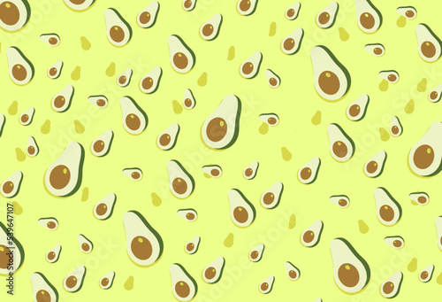 Seamless avocado pattern on yellow background