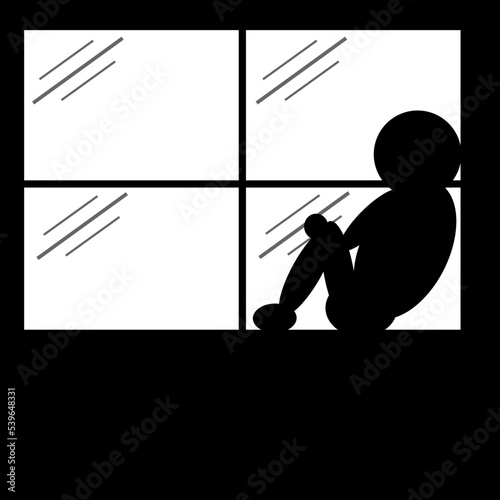 People sitting by the window,The person who hugged him on a sad day,Depressed young man sitting,vector illustration