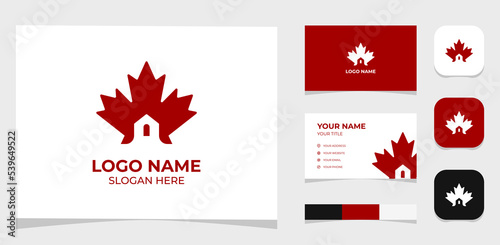 Template Logo Creative Maple and home or house shape concept. Creative Template with color pallet, visual branding, business card and icon.