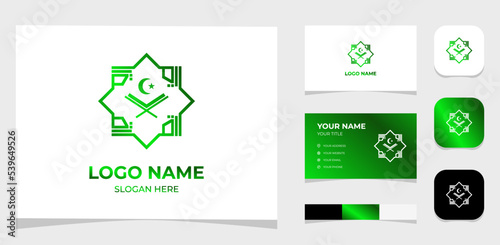 Template Logo Creative Islamic Emblem, book moon, and Star Concept. Creative Template with color pallet, visual branding, business card and icon.
