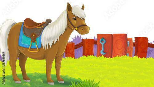 cartoon farm scene with horse stallion illustration