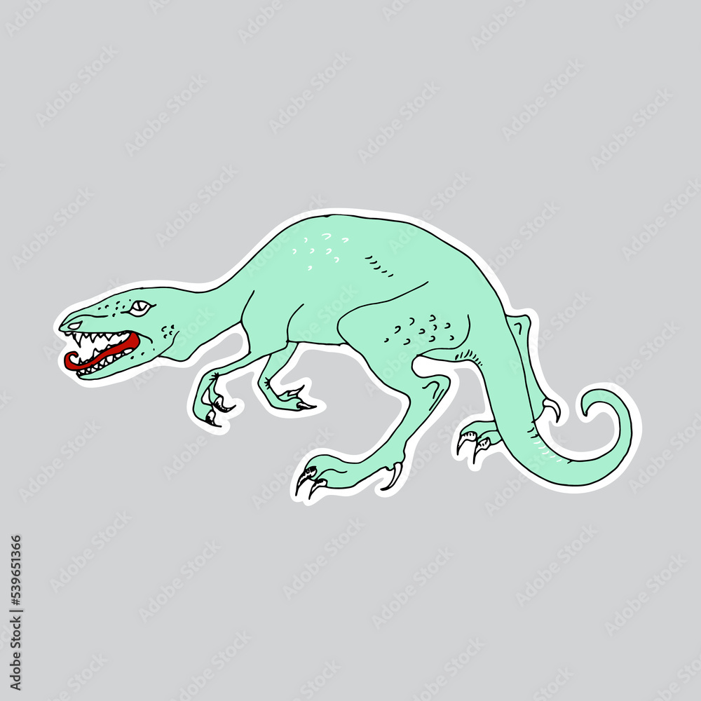 Vector hand drawn dinosaur sticker.