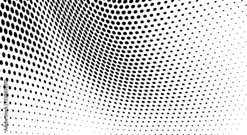 Abstract halftone wave dotted background. Futuristic twisted grunge pattern, dot, circles