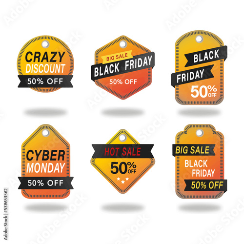 set of yellow sale banners price tags discount black friday