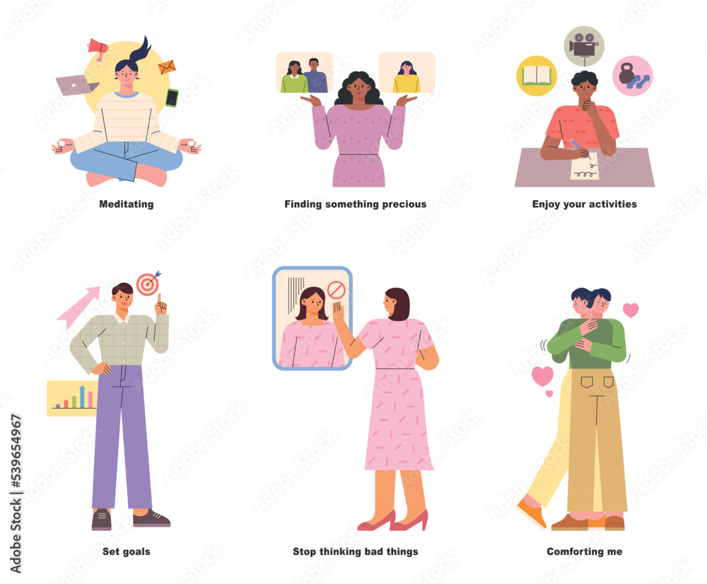 Activities for a healthy mind. people inforgraphic illustration.