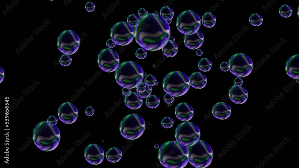 Water bead bubbles. Beautiful optical abstract color bokeh in the darkness background.