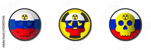 Russian flag with skull and radiation symbol. Nuclear war concept. Flat vector illustration.