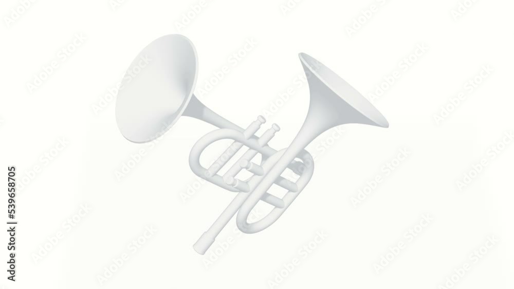 Trumpet pipe fife musical instrument spin on white background. 4K FullHD and HD render footage animation Trumpet pipe fife musical instrument spin on white background. 4K FullHD and HD render footage animation