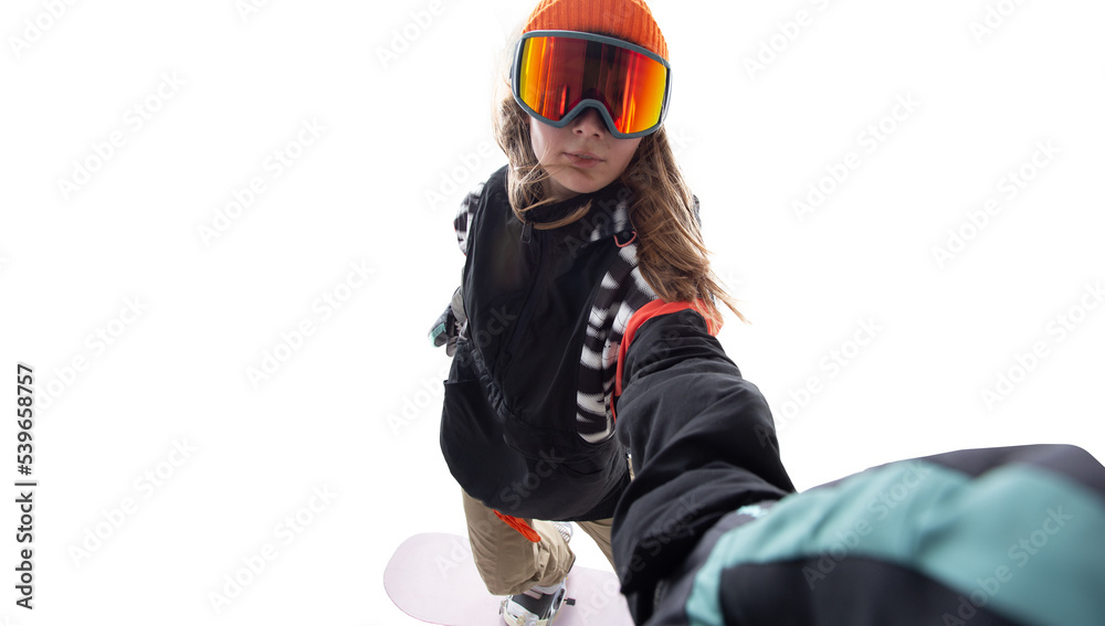 Snowboarder girl isolated on white Snowboarder girl isolated on white
