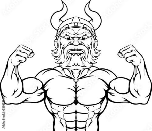 A viking warrior or barbarian strong mascot flexing muscles cartoon character