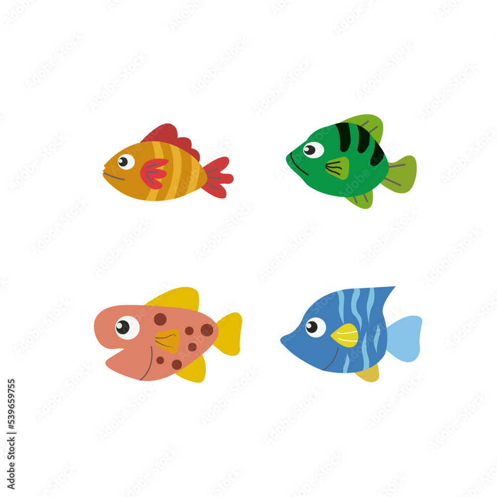 Collection of cute water animals in illustration style for vector elements