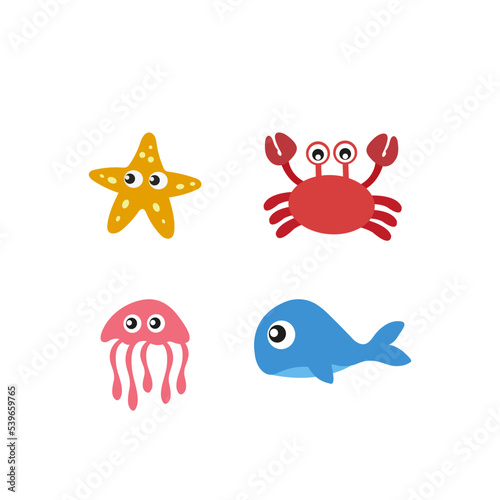 Collection of cute water animals in illustration style for vector elements