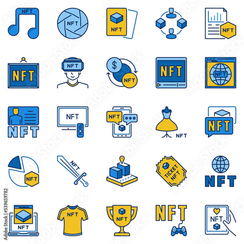 NFT Categories and Types colored icons set - Non-Fungible Token vector symbols