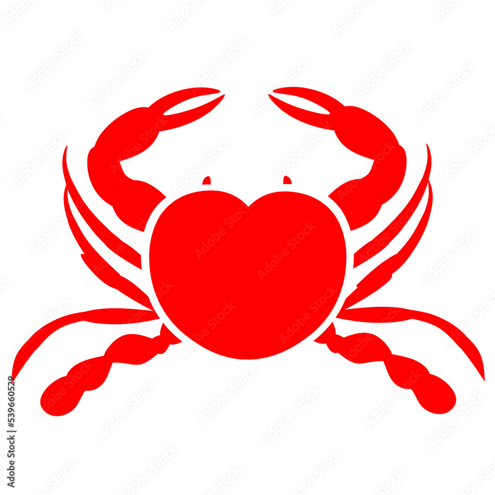 Vector crab with red heart symbol. Silhouette of a crab on a white background Vector crab with red heart symbol. Silhouette of a crab on a white background