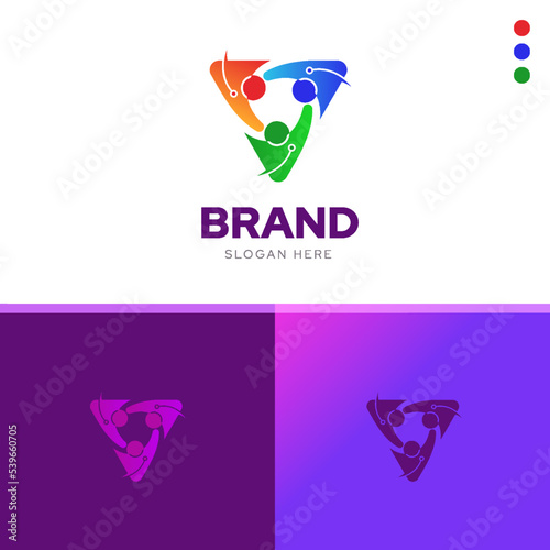 Unity triangle digital creative logo design, foundation society teamwork coworking idea template vector