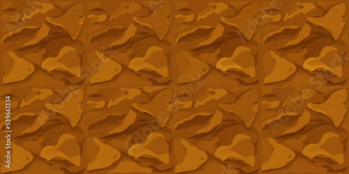 Ground texture, soil top view in cartoon style seamless. Game interface background, brown earth. 