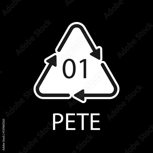PETE 01 recycling code symbol. Plastic recycling vector polyethylene sign.