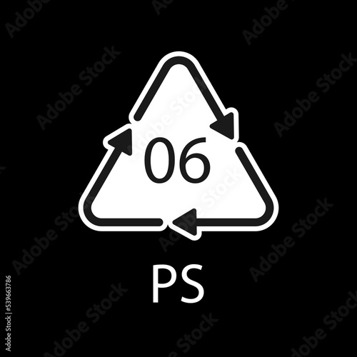PS 06 recycling code symbol. Plastic recycling vector polystyrene sign.