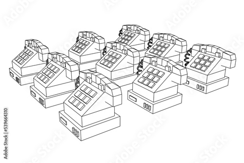 Old retro landline telephone. Wireframe vector