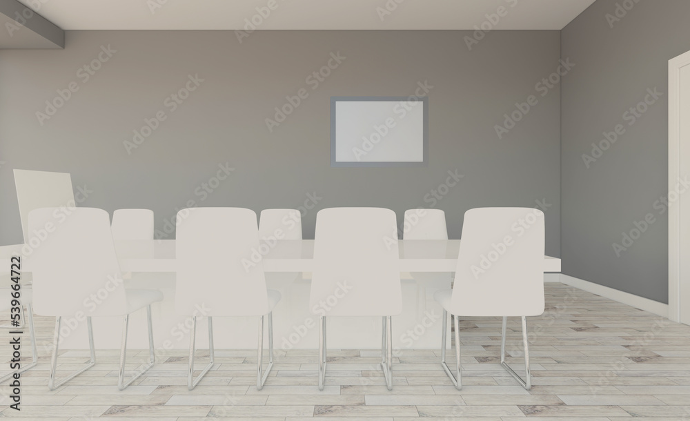 Open space office interior with like conference room. Mockup. 3D rendering.. Mockup.   Empty paintings