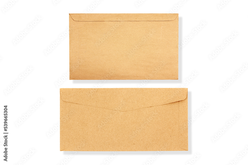 brown envelope two style isolated on white background, with clipping path include for design usage purpose.