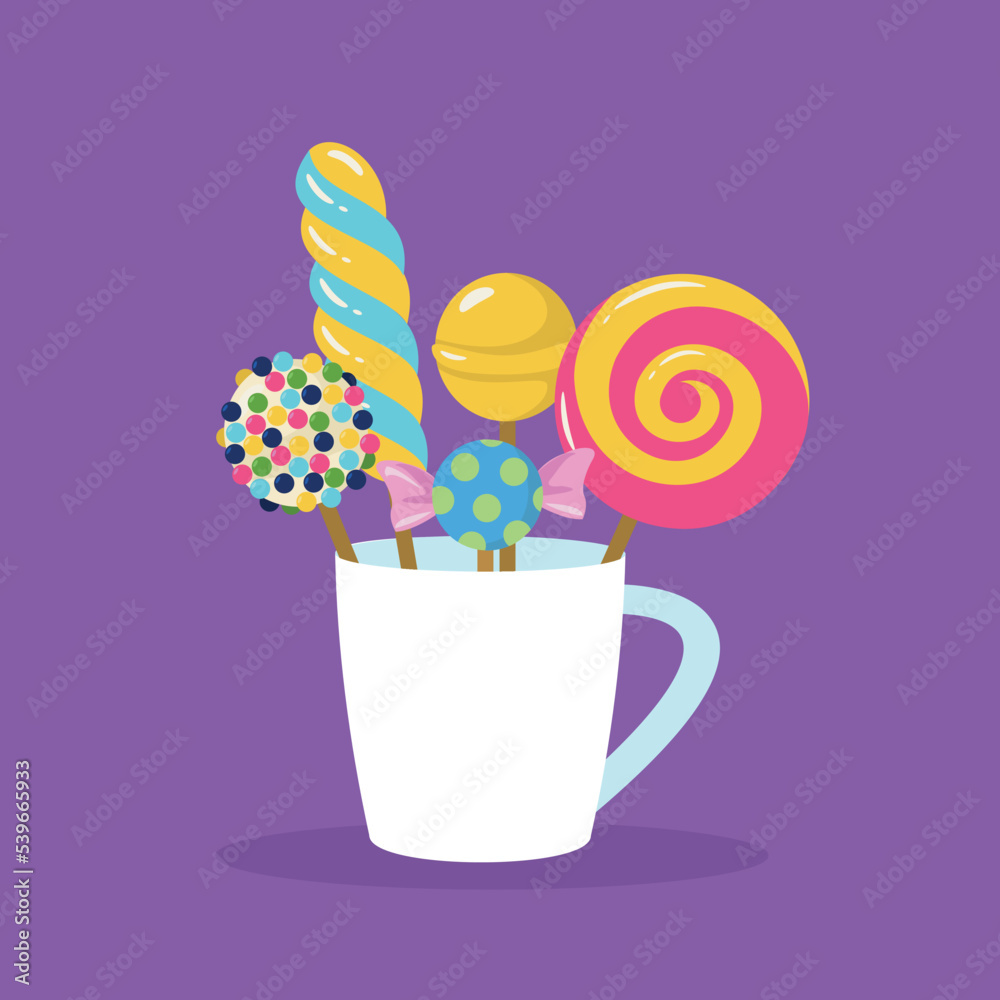 Cup with lollipops, caramel, sweets Cup with lollipops, caramel, sweets