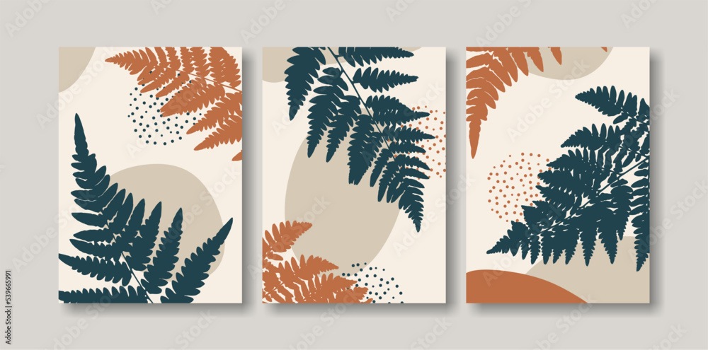 Botanical wall art vector set with ferns. Abstract Plant Art design for ...