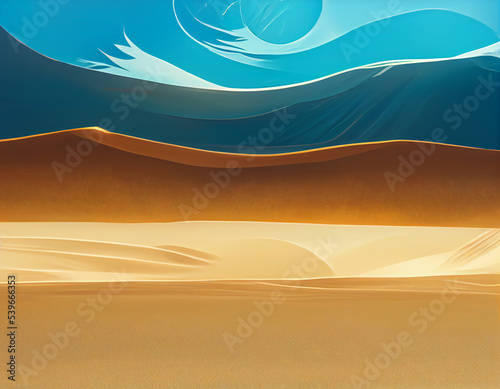 Bright fuchsia terracotta sand in the desert sunset background. Vivid colors digital illustration