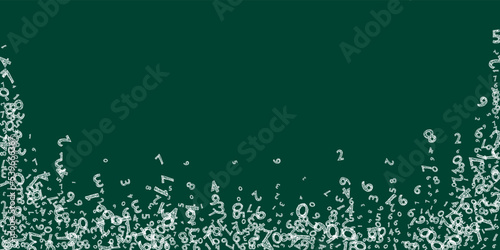 Falling childish chalk numbers. Math study concept with flying digits. Curious back to school mathematics banner on blackboard background. Falling numbers vector illustration.