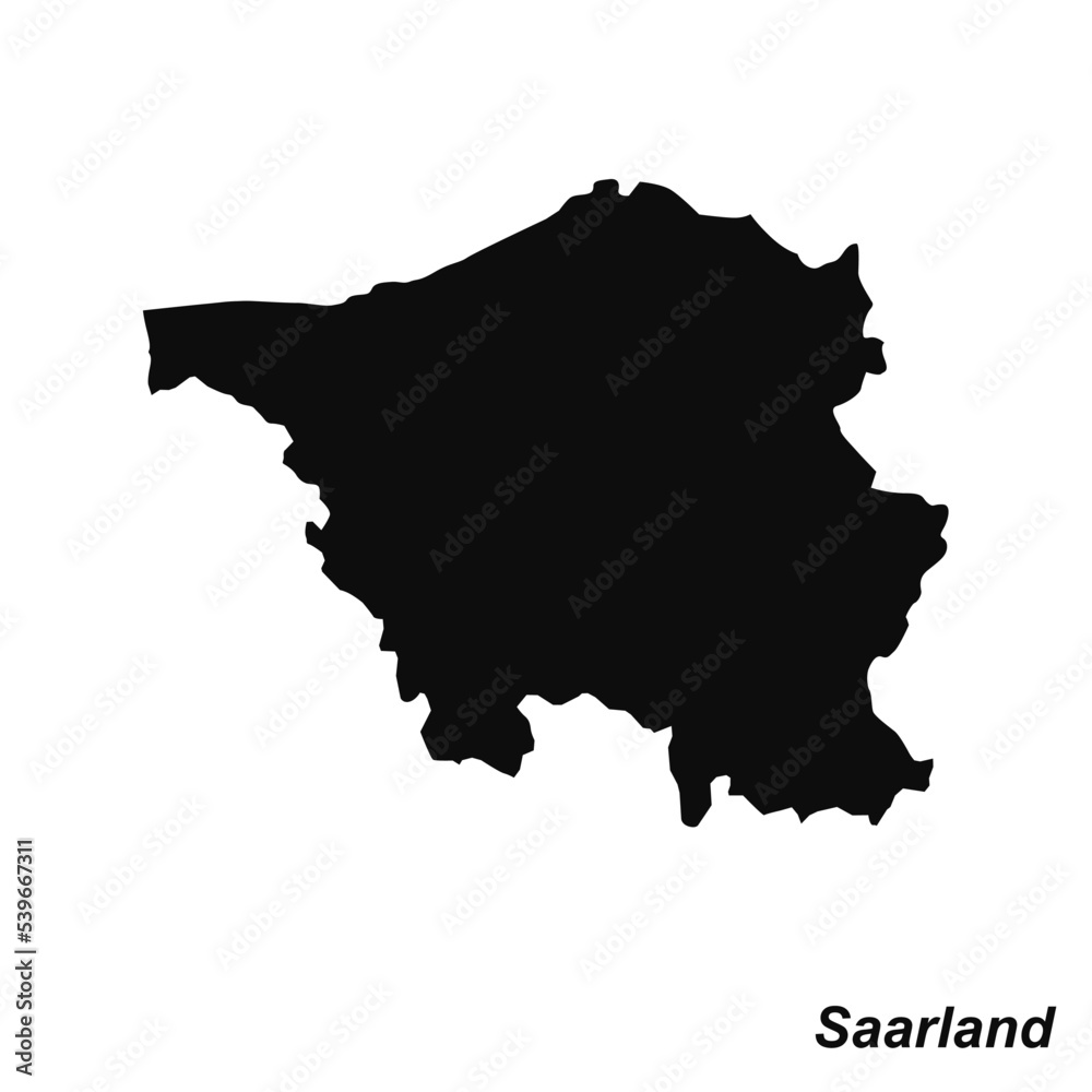 Vector high quality map of the German federal state of Saarland - Black silhouette map isolated on white Vector high quality map of the German federal state of Saarland - Black silhouette map isolated on white