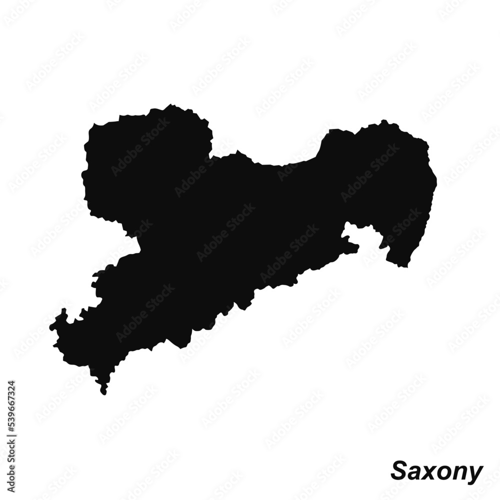 Vector high quality map of the German federal state of Saxony - Black silhouette map isolated on white