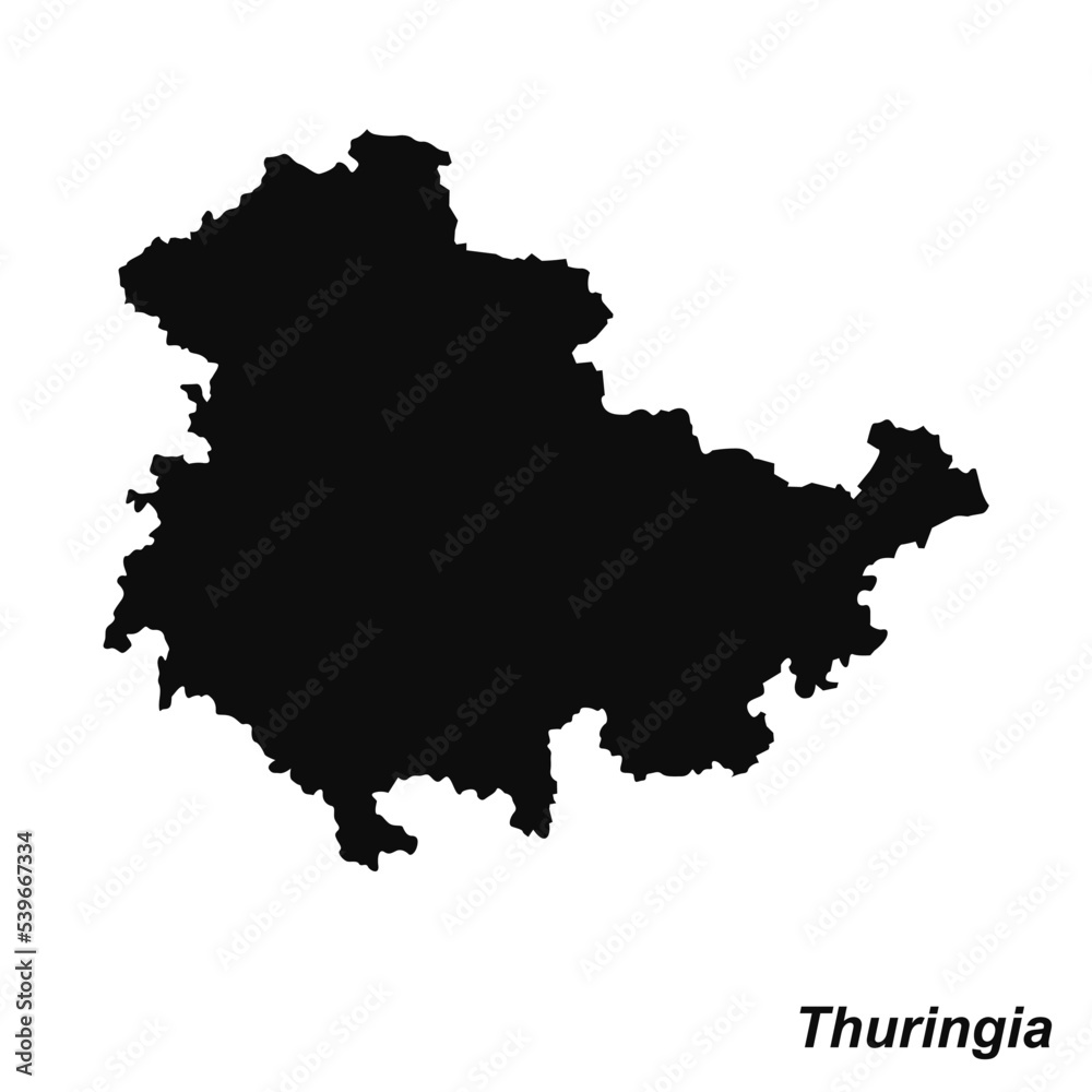 Vector high quality map of the German federal state of Thuringia - Black silhouette map isolated on white