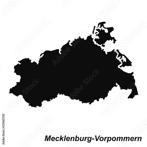 Vector high quality map of the German federal state of Mecklenburg Vorpommern - Black silhouette map isolated on white