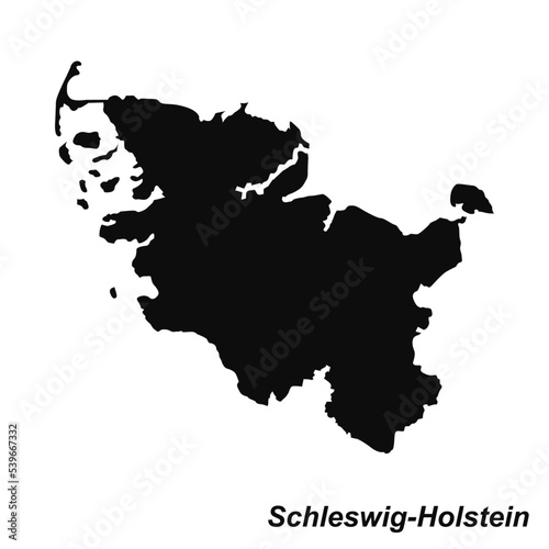 Vector high quality map of the German federal state of Schleswig-Holstein - Black silhouette map isolated on white