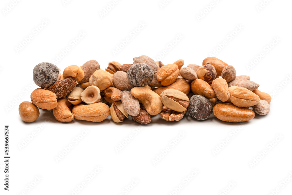 A group of almonds, pistachios, walnuts, macadamia, cashews. A group of almonds, pistachios, walnuts, macadamia, cashews.