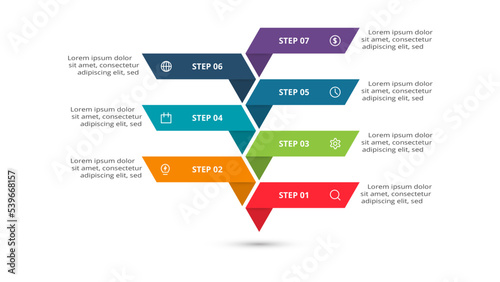 Creative concept for infographic with 7 steps, options, parts or processes. © Tetiana