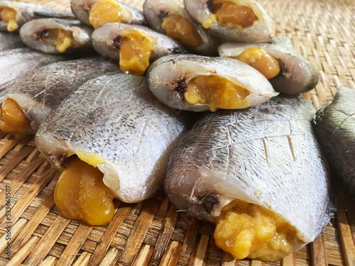 close up drying snakeskin gourami fishes photo