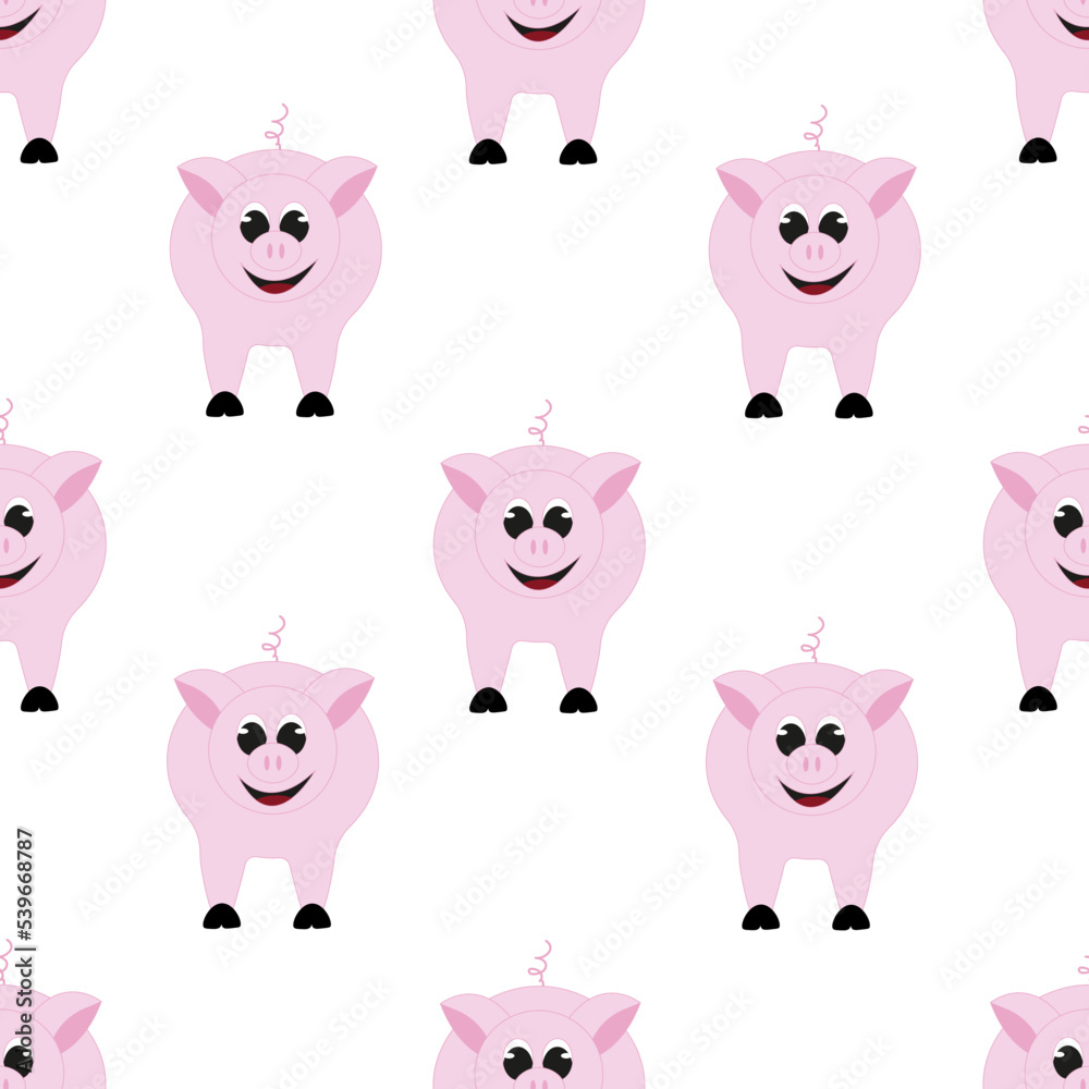 Seamless pattern with pig on white background. Bacdrop with domestic farm animal. Print for children bed linen and wallpaper for baby room. Seamless pattern with pig on white background. Bacdrop with domestic farm animal. Print for children bed linen and wallpaper for baby room.