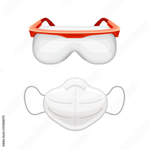 Face Mask and Goggles as Medical Device and Personal Protective Wear Vector Set