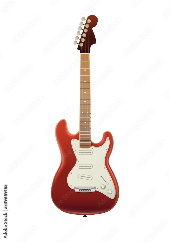3d realistic vector icon. Electric red and white guitar. Isolated.