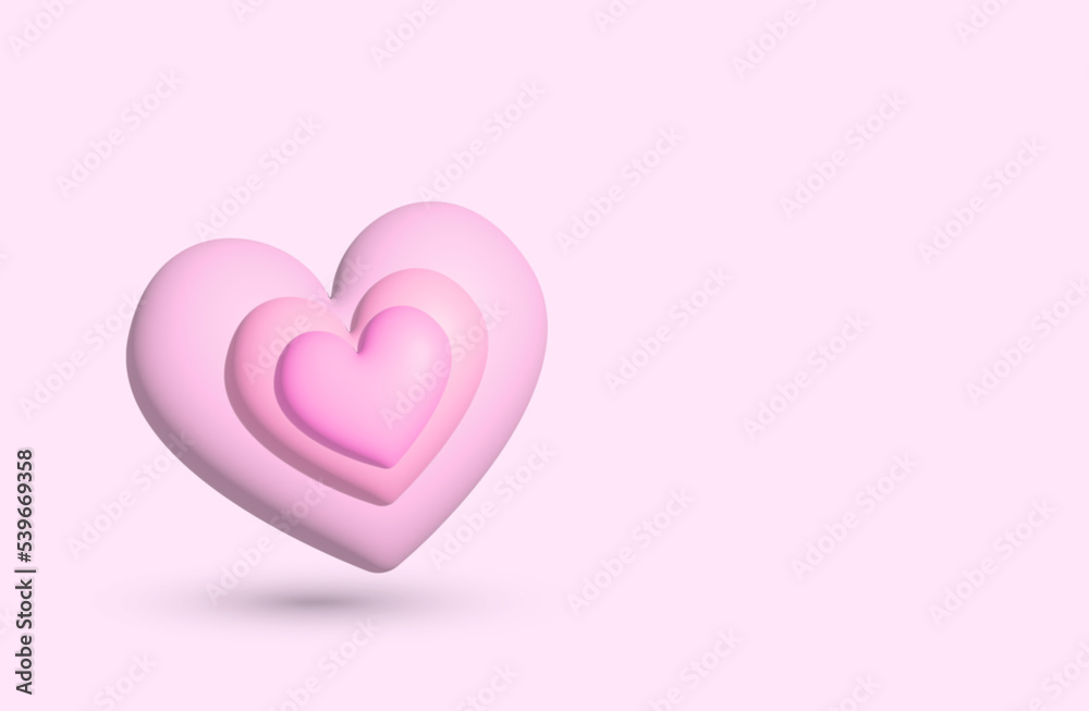 Pink heart love shape on pink background