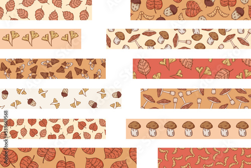 Ready to use digital washi tapes for bullet journaling or planning. Autumn digital stickers. Vector art.