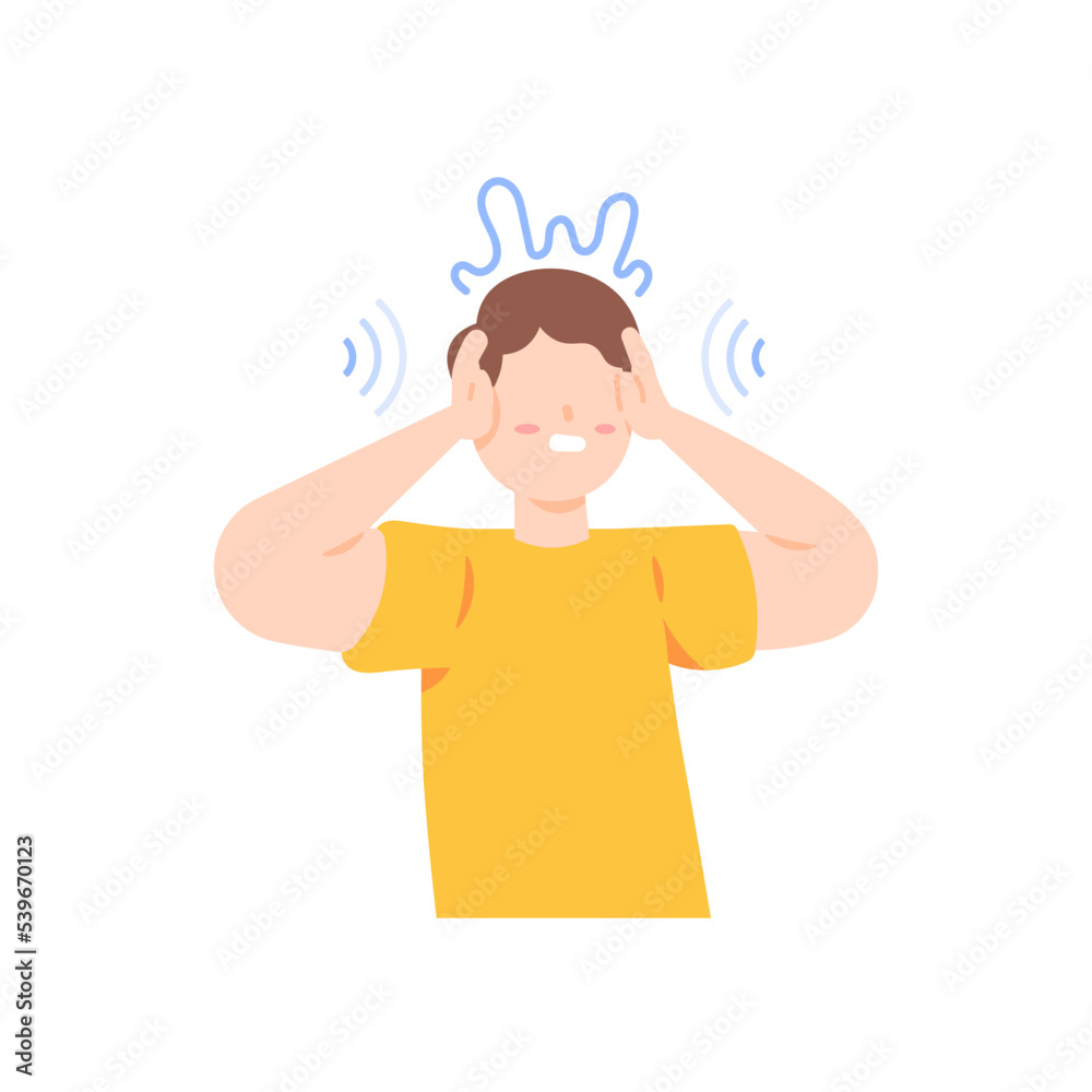 a man covers his ears with his hands so as not to hear from disturbing voices. noise or interference. illustration of the expression of someone who feels uncomfortable or disturbed. illustration a man covers his ears with his hands so as not to hear from disturbing voices. noise or interference. illustration of the expression of someone who feels uncomfortable or disturbed. illustration