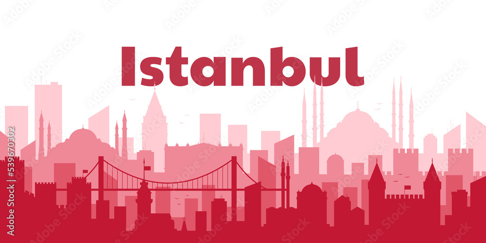Istanbul Turkey concept. Silhouette of the city of Istanbul. Travel concept. Template. A flat style illustration.