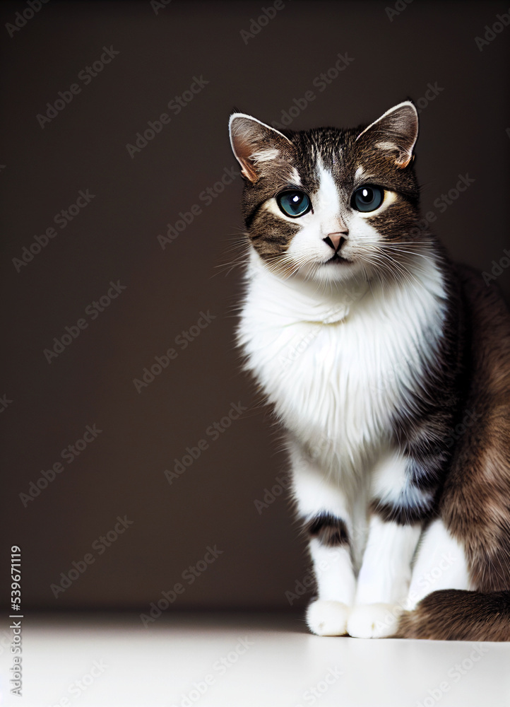 black and white cat on black background