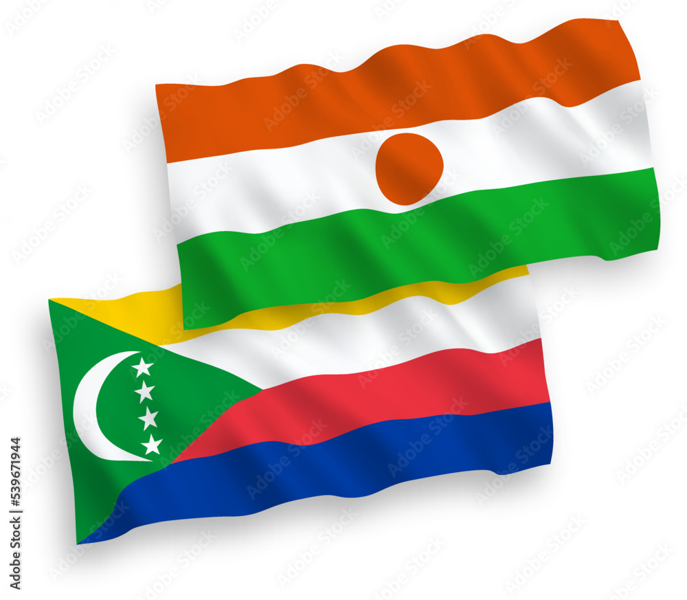 Flags of Republic of the Niger and Union of the Comoros on a white background Flags of Republic of the Niger and Union of the Comoros on a white background