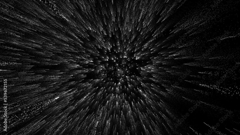 Fototapeta premium 3D rendering of bright particles fill the space with jets of energy and light