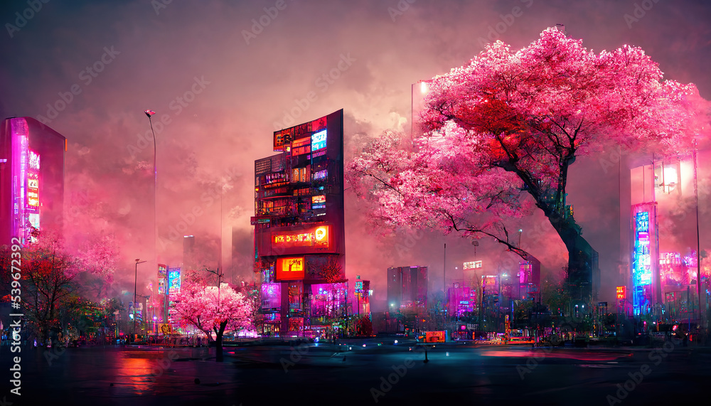 Cherry blossom in the neon city