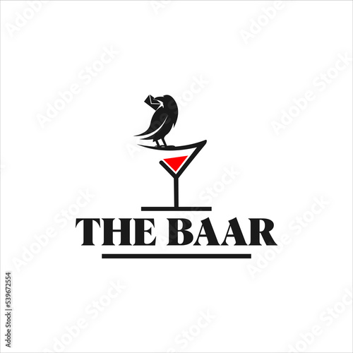 Simple Vintage Restaurant Logo Design Idea with Bird and Glass Silhouette 