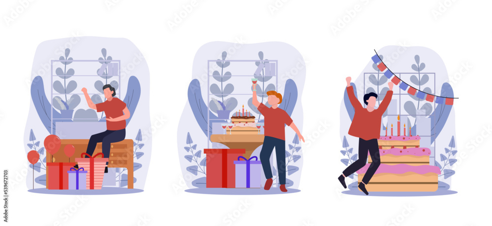 Flat Bundle Birthday Party Design Illustration Flat Bundle Birthday Party Design Illustration